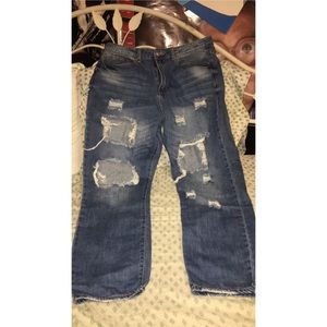 Medium-Wash Ripped Mom Jeans